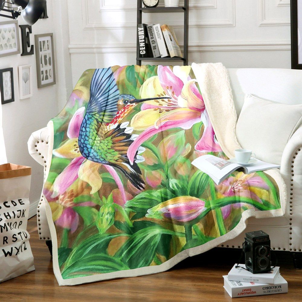 Hummingbird Sherpa Fleece Blanket