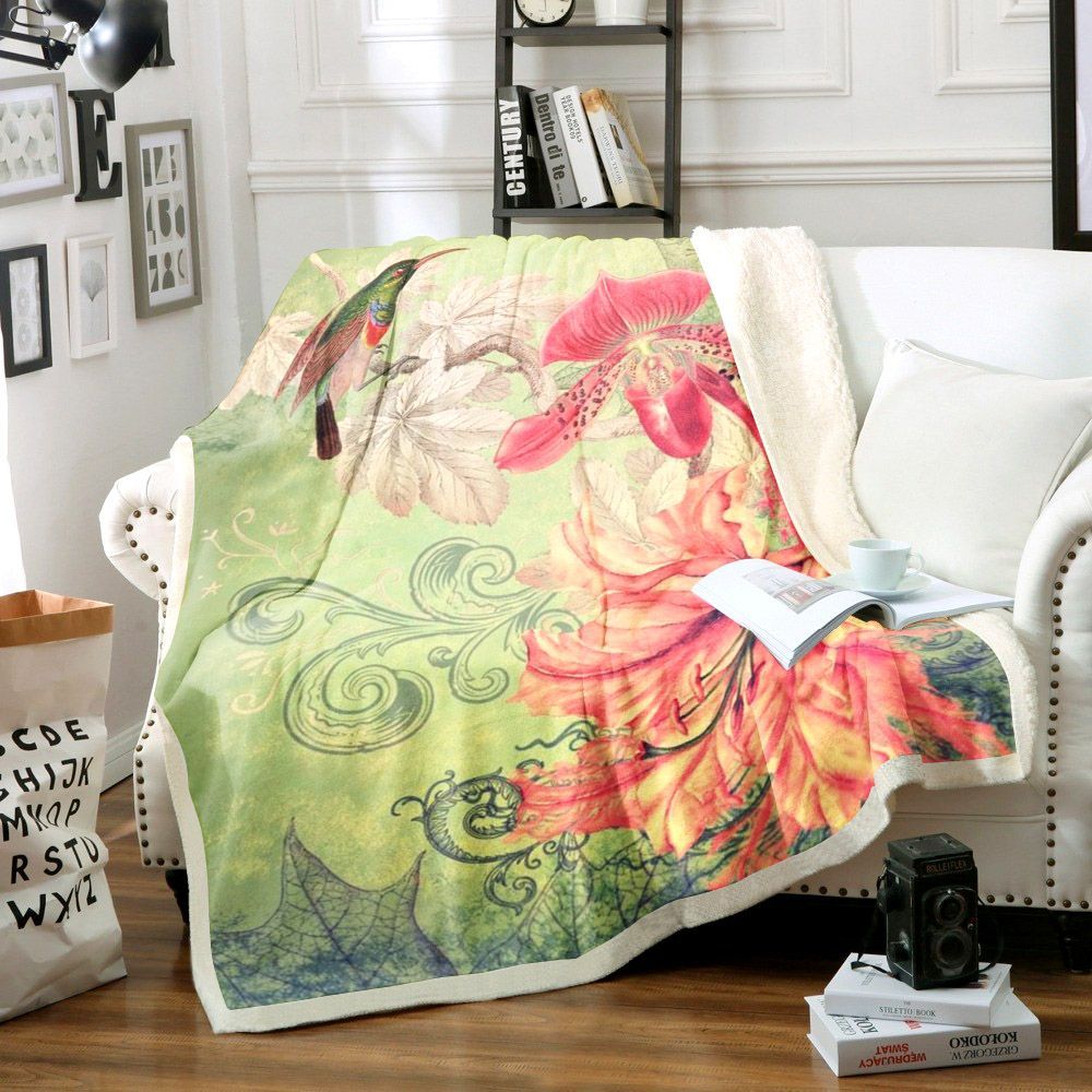 Hummingbird Sherpa Fleece Blanket