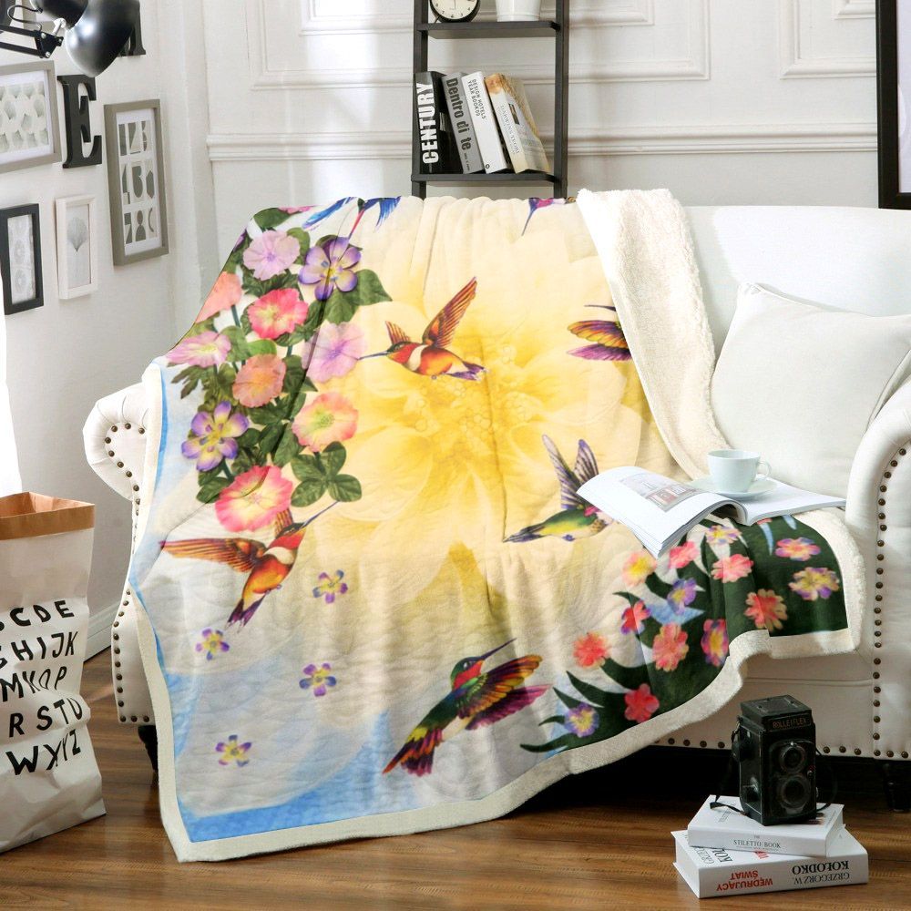 Hummingbird Sherpa Fleece Blanket