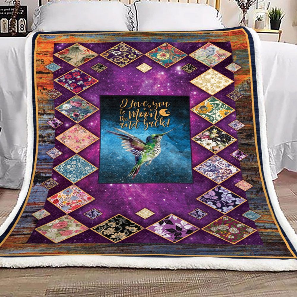 Hummingbird I Love You To The Moon And Back Sherpa Fleece Blanket