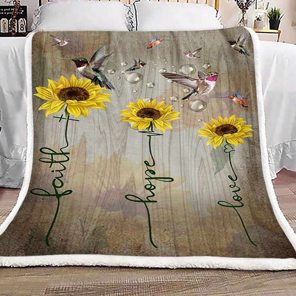 Hummingbird Lovers Sunflower Sherpa Fleece Blanket