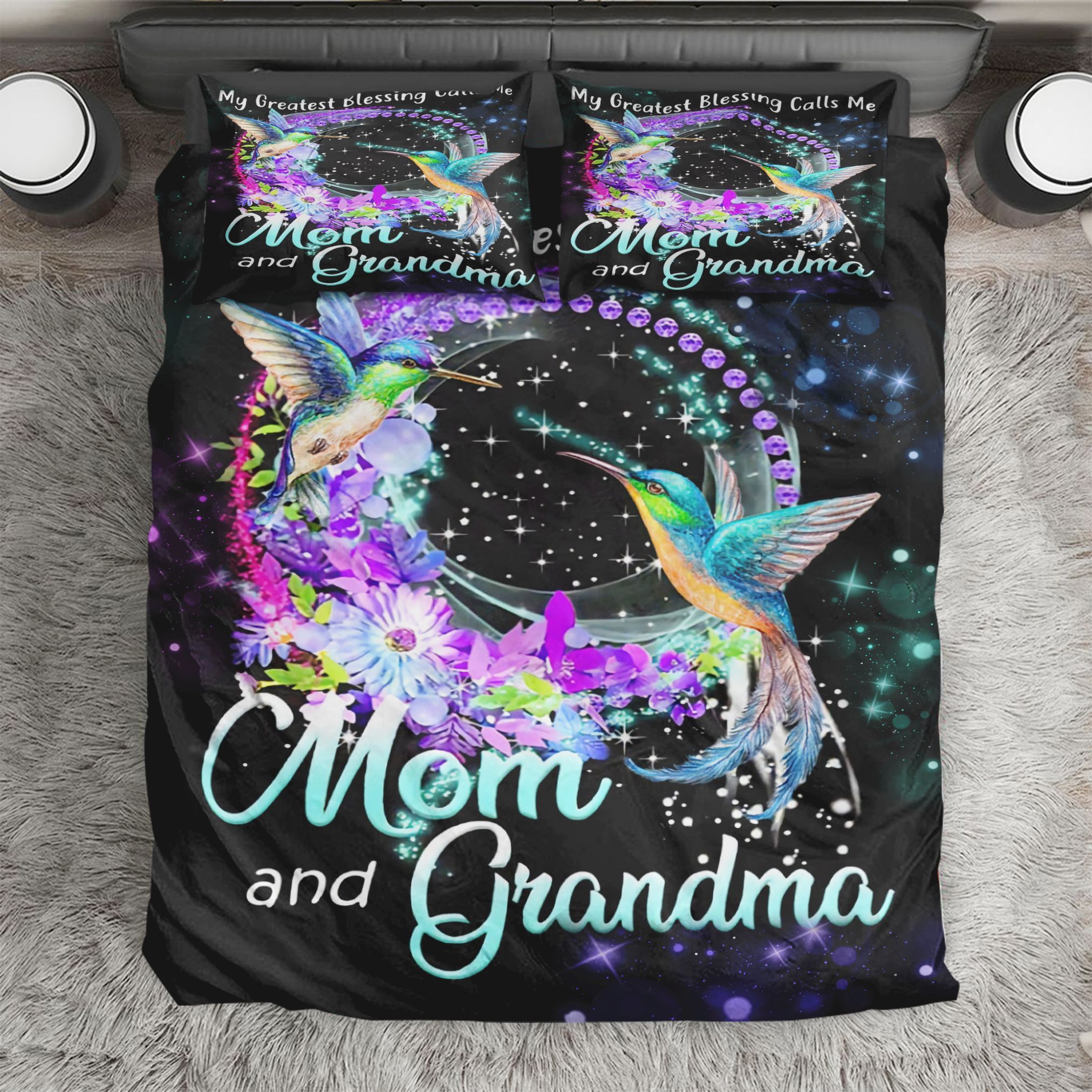 Hummingbird My Greatest Blessings Call Me Mom And Grandma Bedding Set