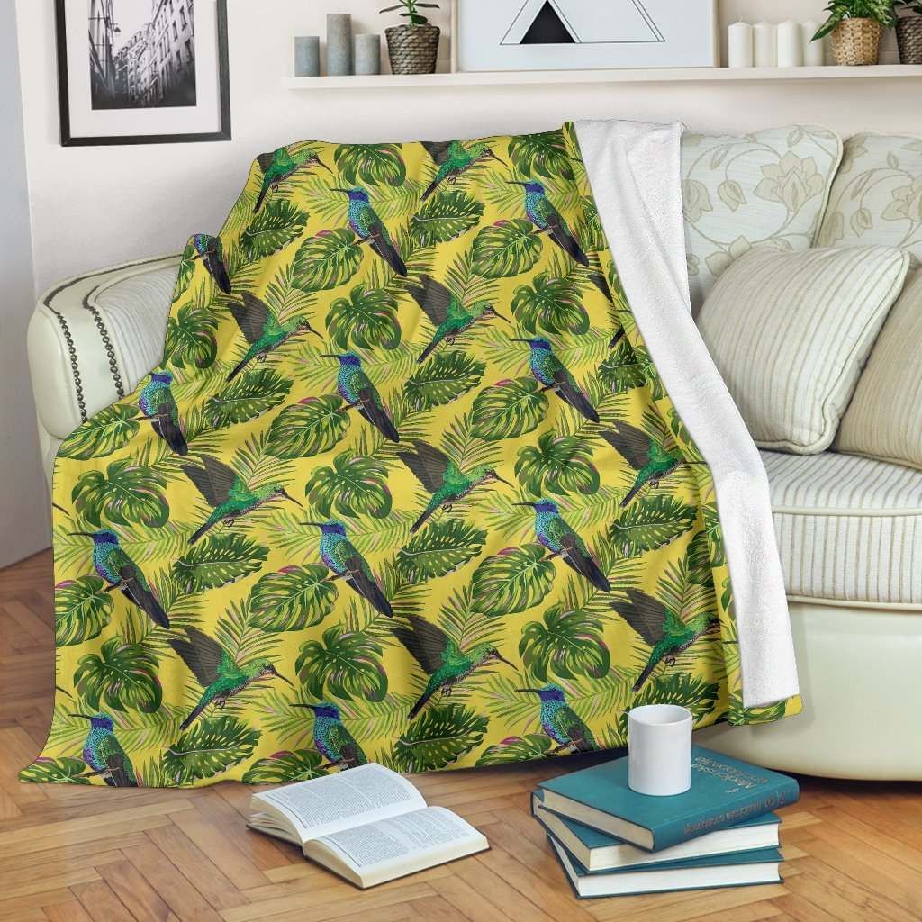 Hummingbird Palm Leaves Sherpa Fleece Blanket