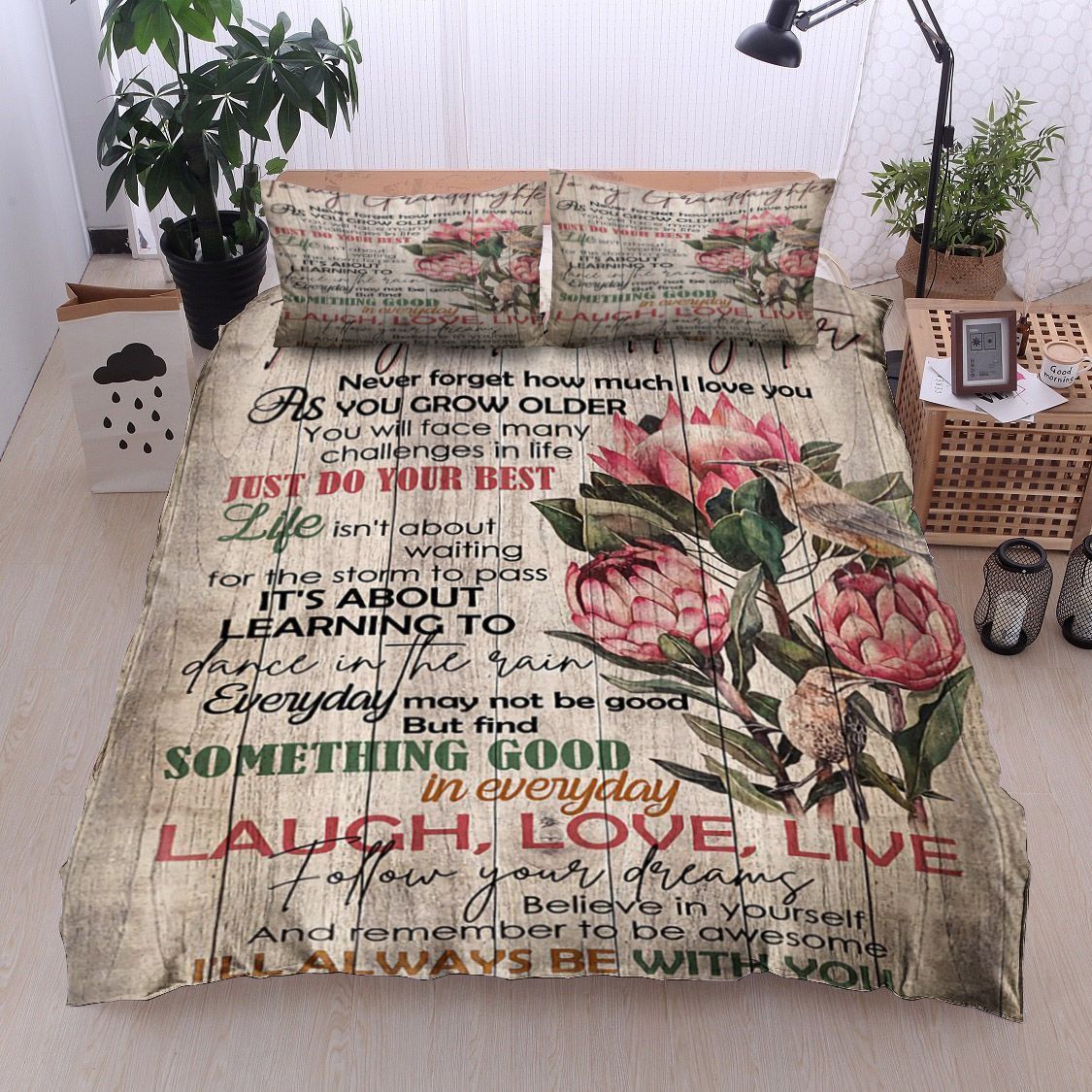 Hummingbird Protea Flower To My Granddaughter Bedding Set