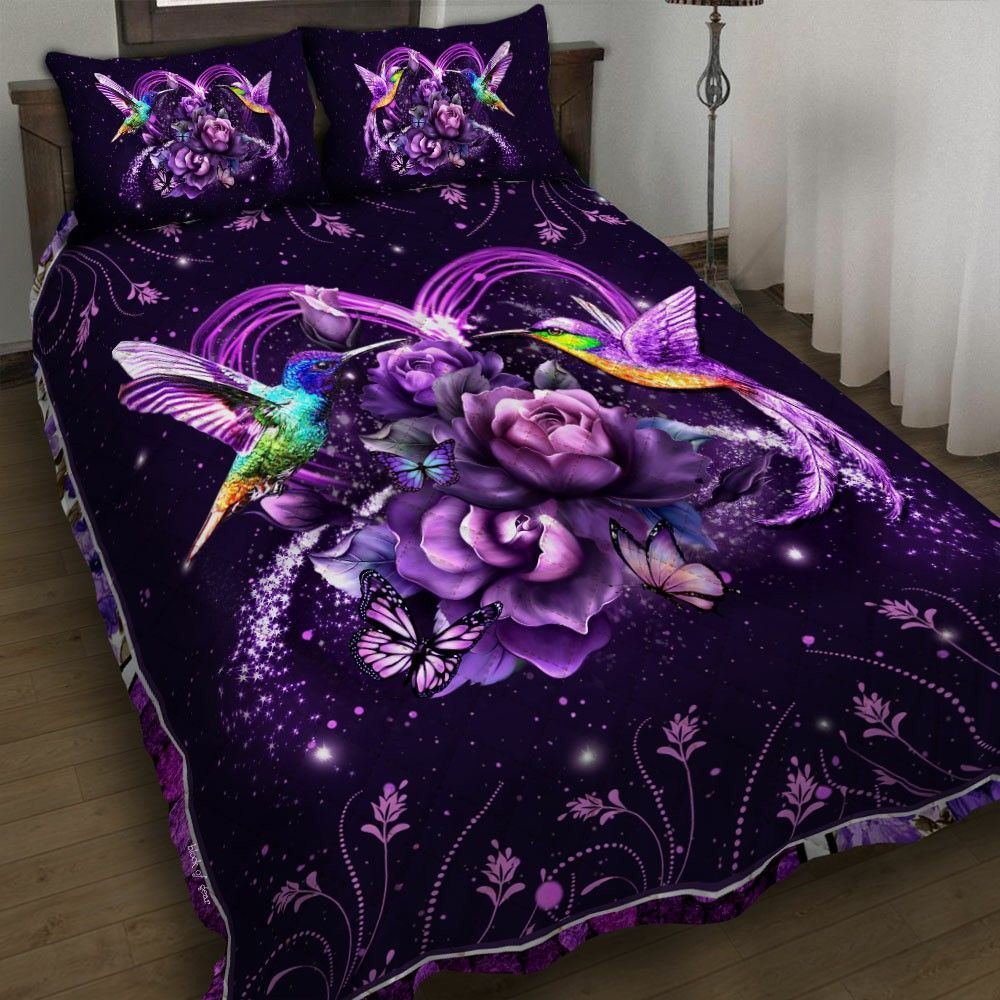 Hummingbird Purple Flower Bedding Set
