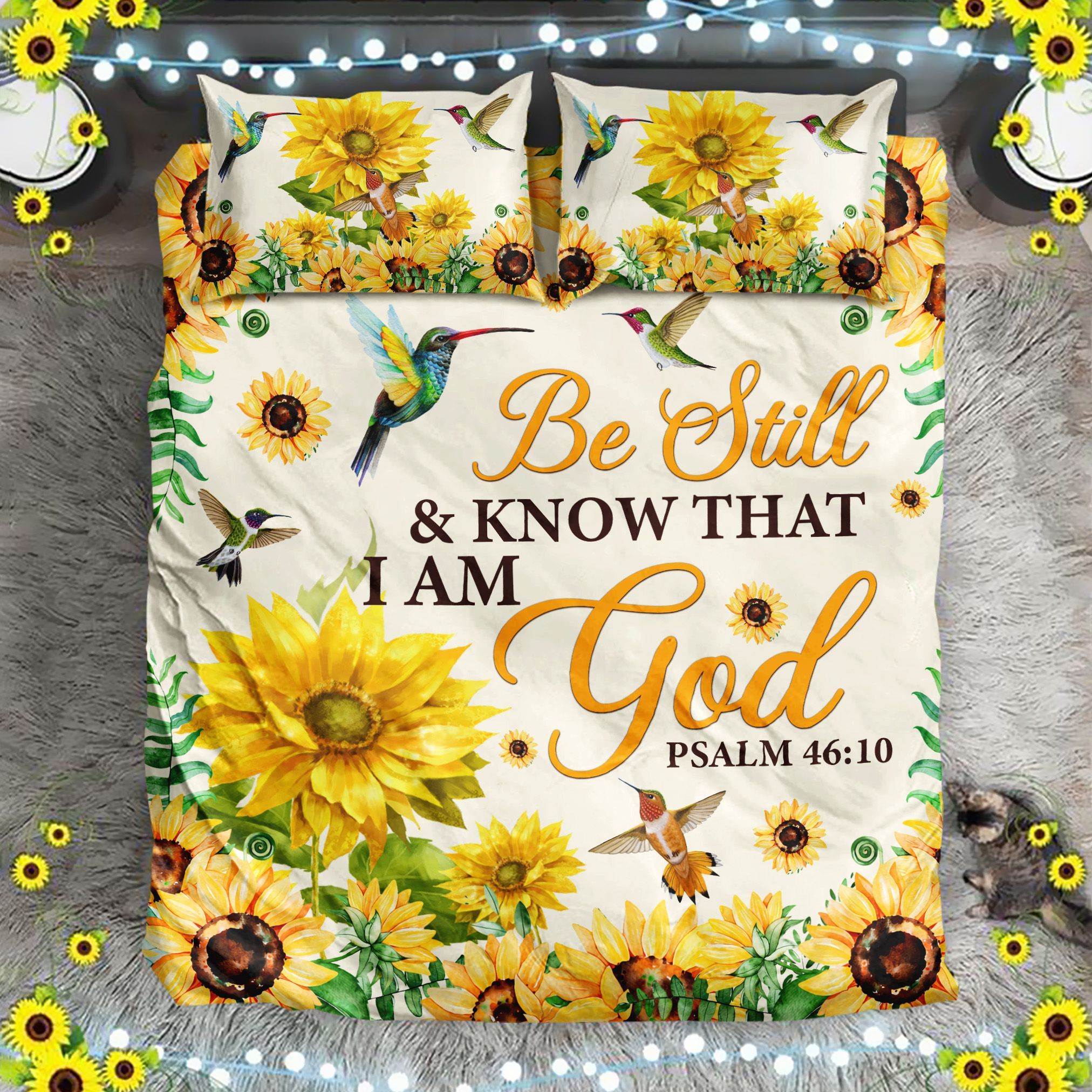 Hummingbird Sunflower Be Still And Know That I Am God Bedding Set