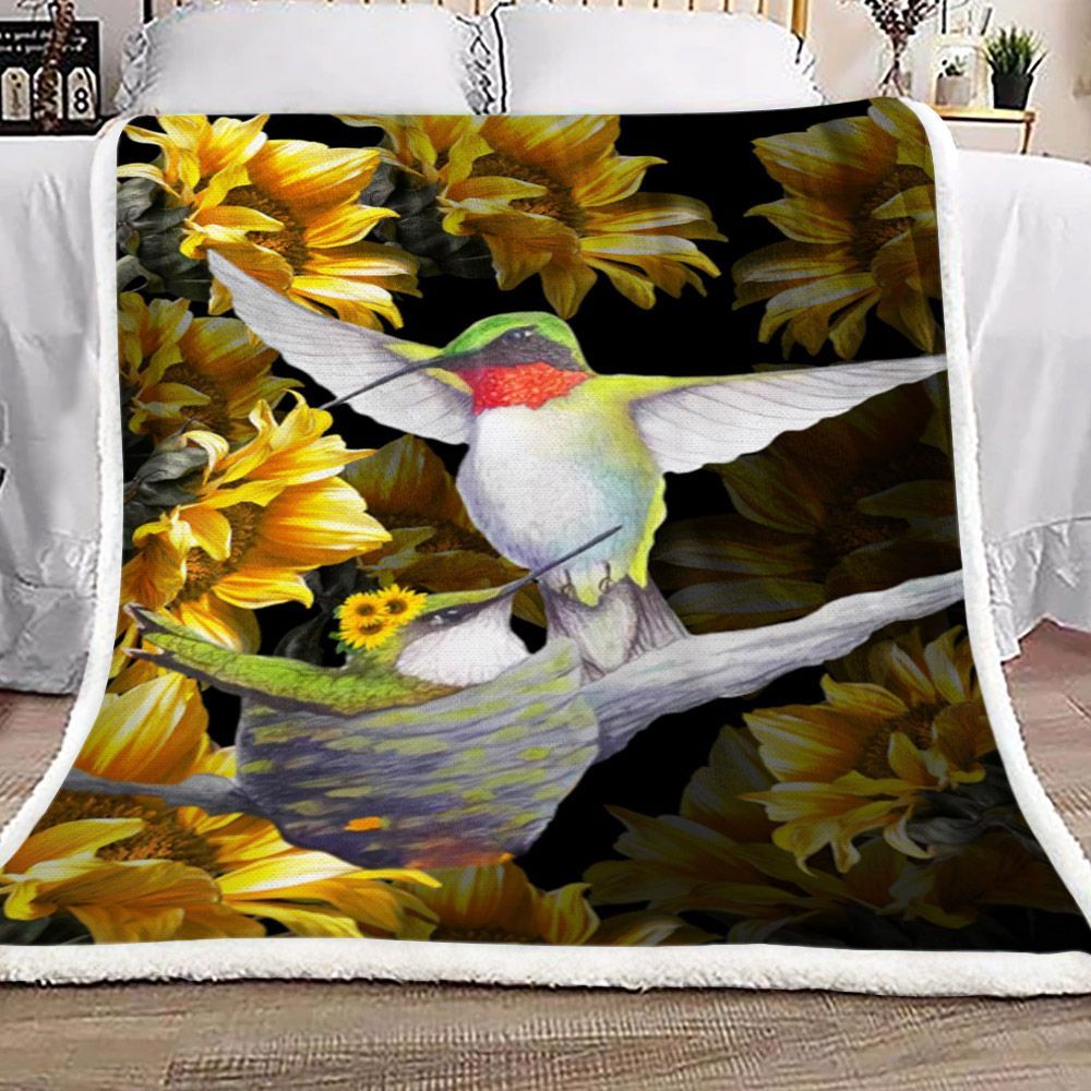 Hummingbird Sunflower Sherpa Fleece Blanket