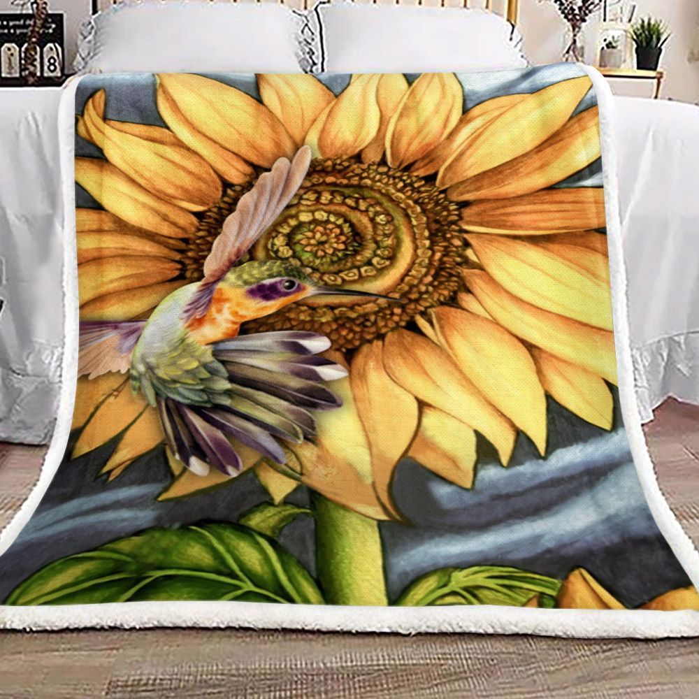 Hummingbird Sunflower Sherpa Fleece Blanket
