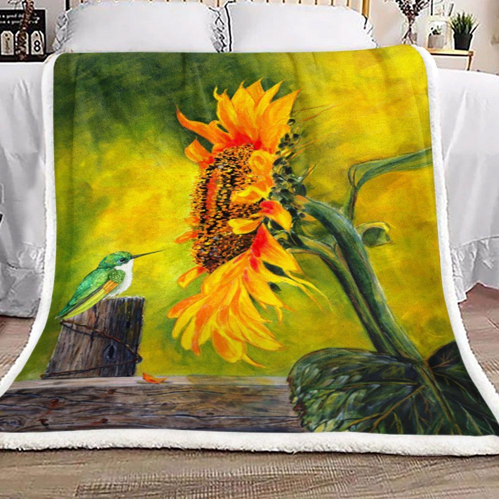 Hummingbird Sunflower Sherpa Fleece Blanket