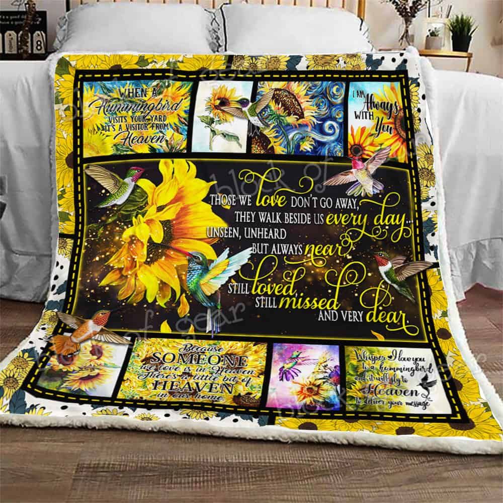 Hummingbird Sunflower Sherpa Fleece Blanket