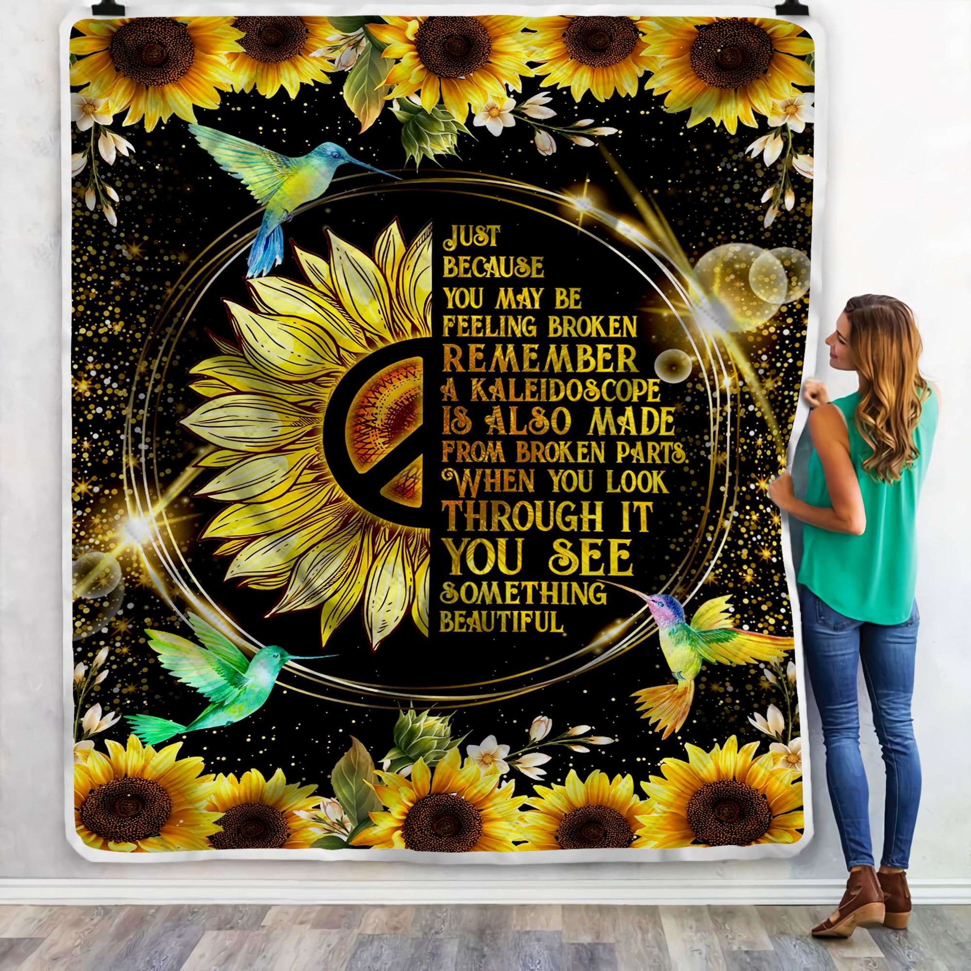 Hummingbird Sunflower Galaxy Fleece Blanket