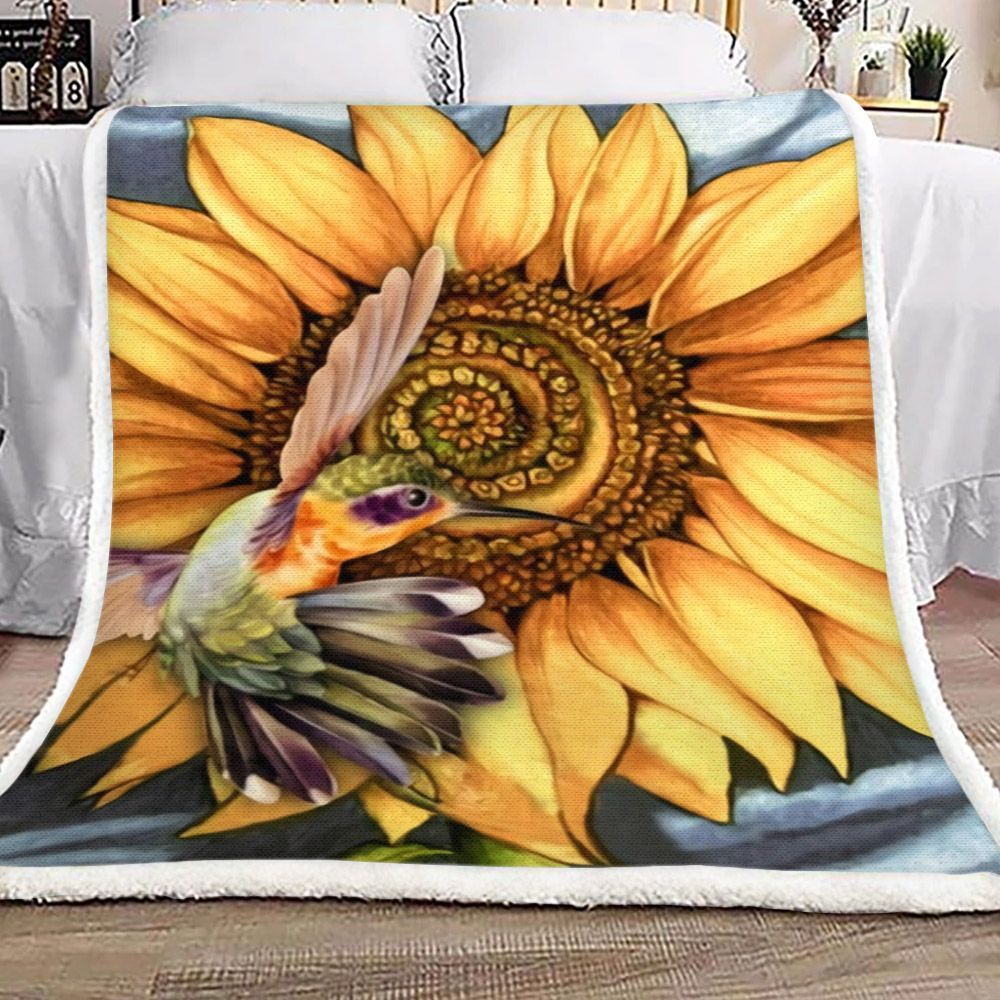 Hummingbird Sunflower Sherpa Fleece Blanket