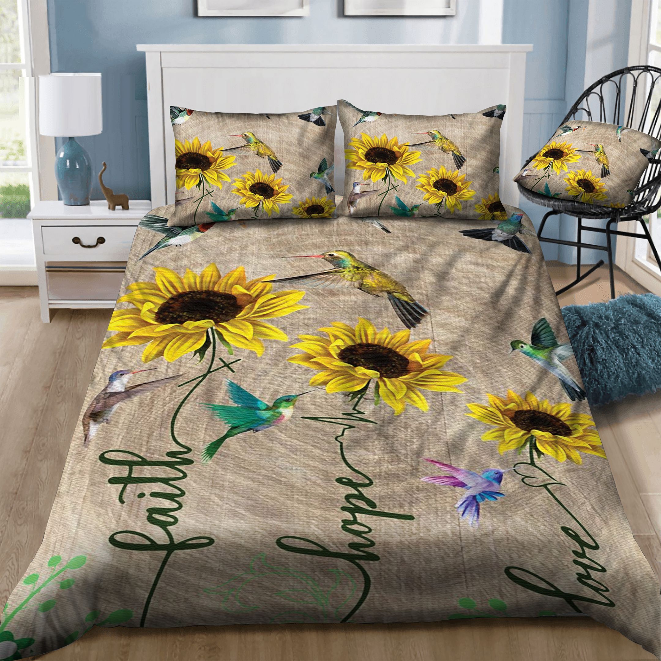 Hummingbird Sunflowers  Bedding Set
