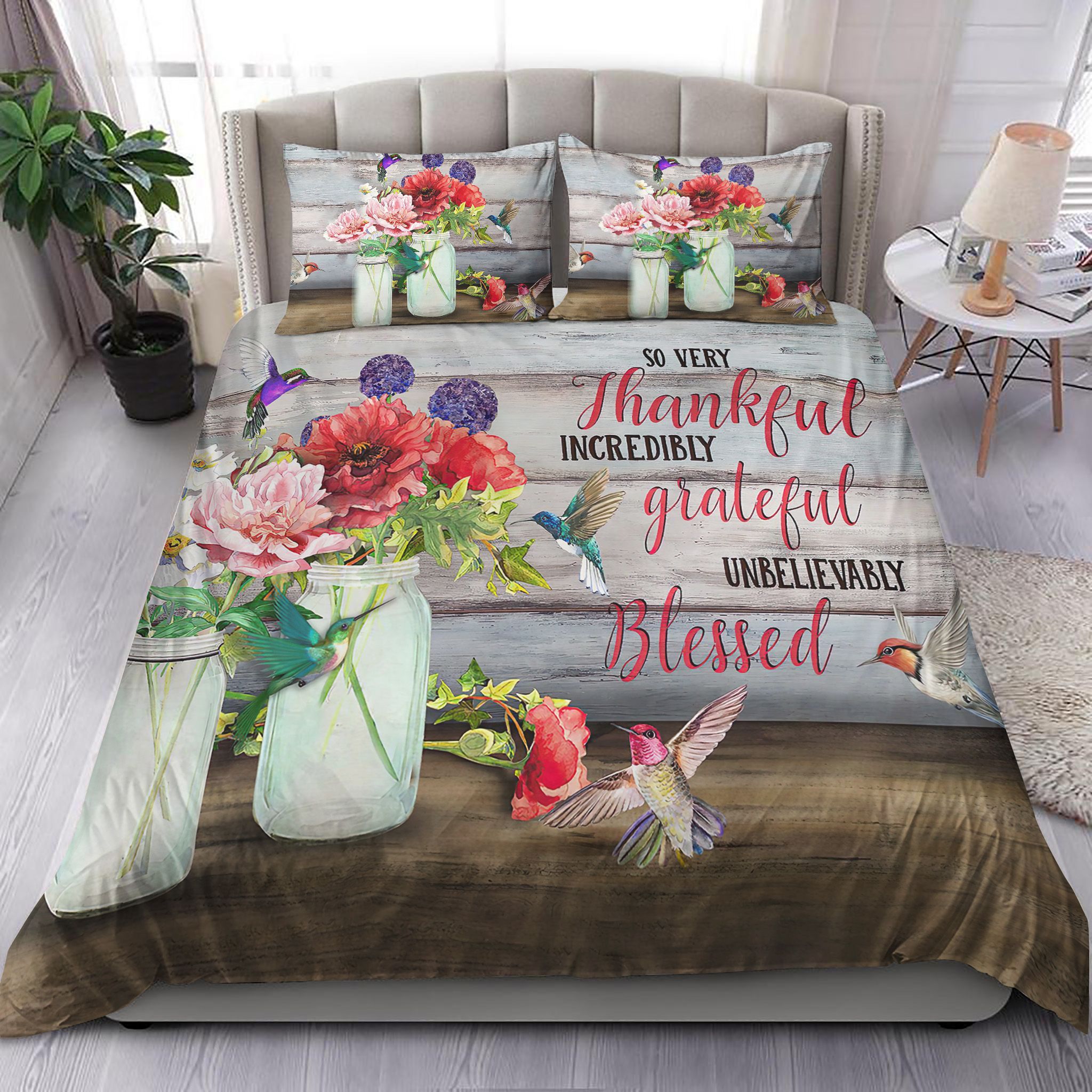 Hummingbird Thankful Grateful Blessed Bedding Set