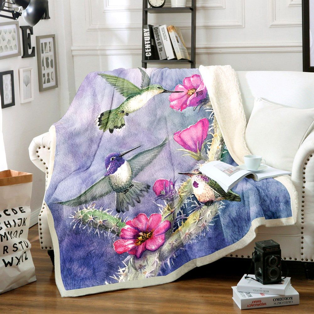 Hummingbird Sherpa Fleece Blanket