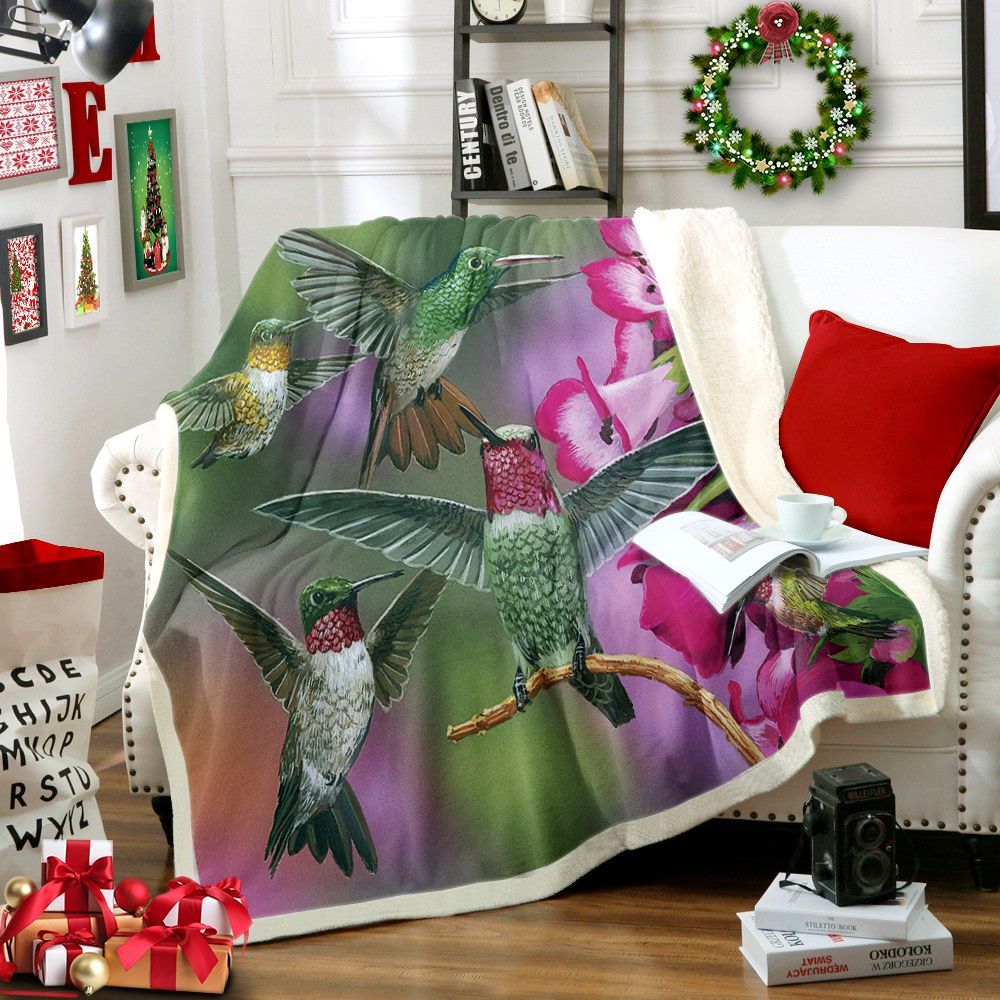 Hummingbird Sherpa Fleece Blanket