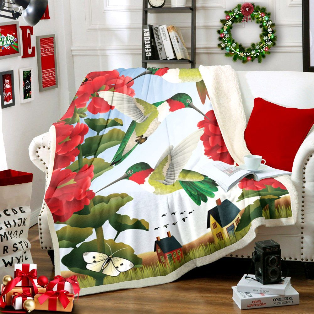 Hummingbird Sherpa Fleece Blanket