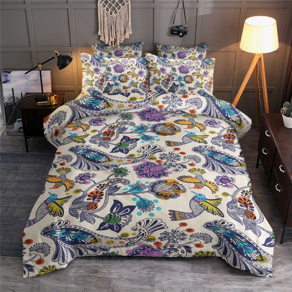 Hummingbird Yellow Paisley Flower Bedding Set