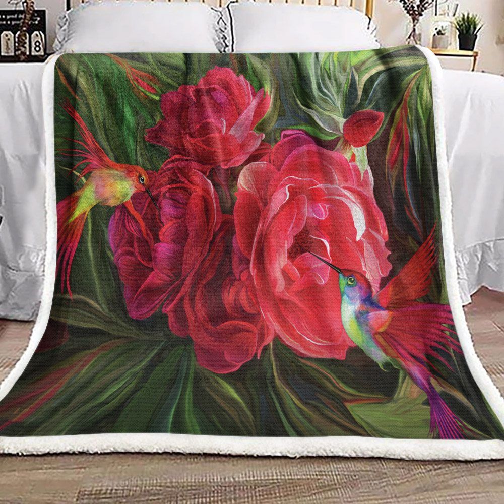 Hummingbirds And Roses Sherpa Fleece Blanket