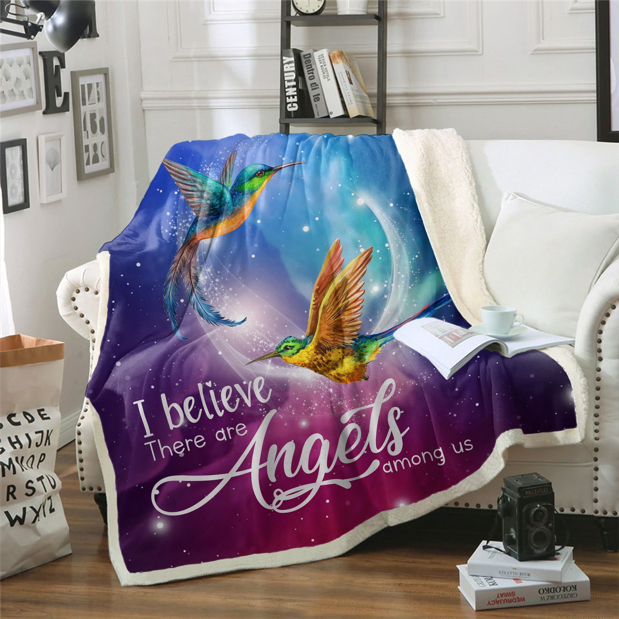 Hummingbirds Are Angels Among Us Sherpa Fleece Blanket