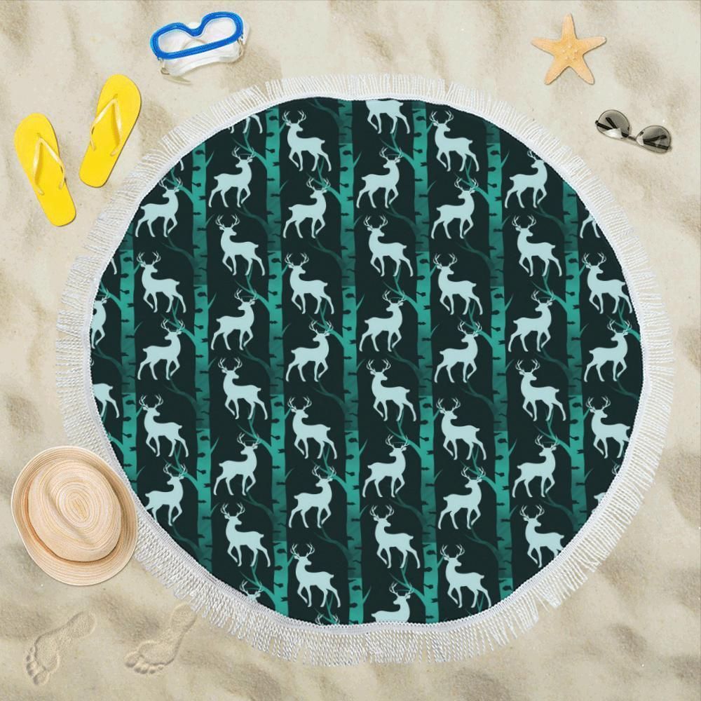 Hunt Deer Jungle Print Pattern Round Beach Towel