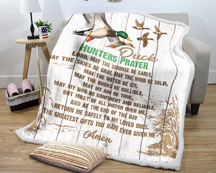 Hunt Duck Hunters Prayer Sherpa Fleece Blanket