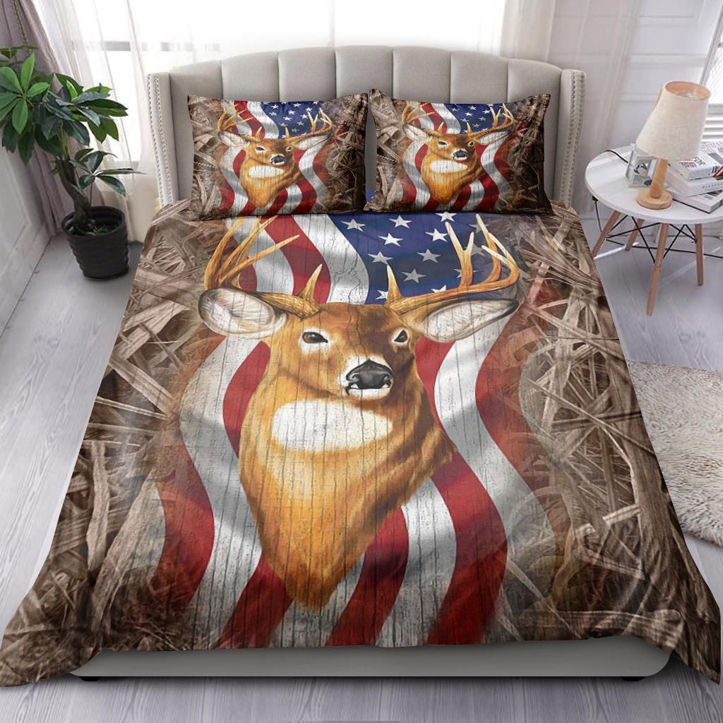 Hunting Deer American Flag Bedding Set