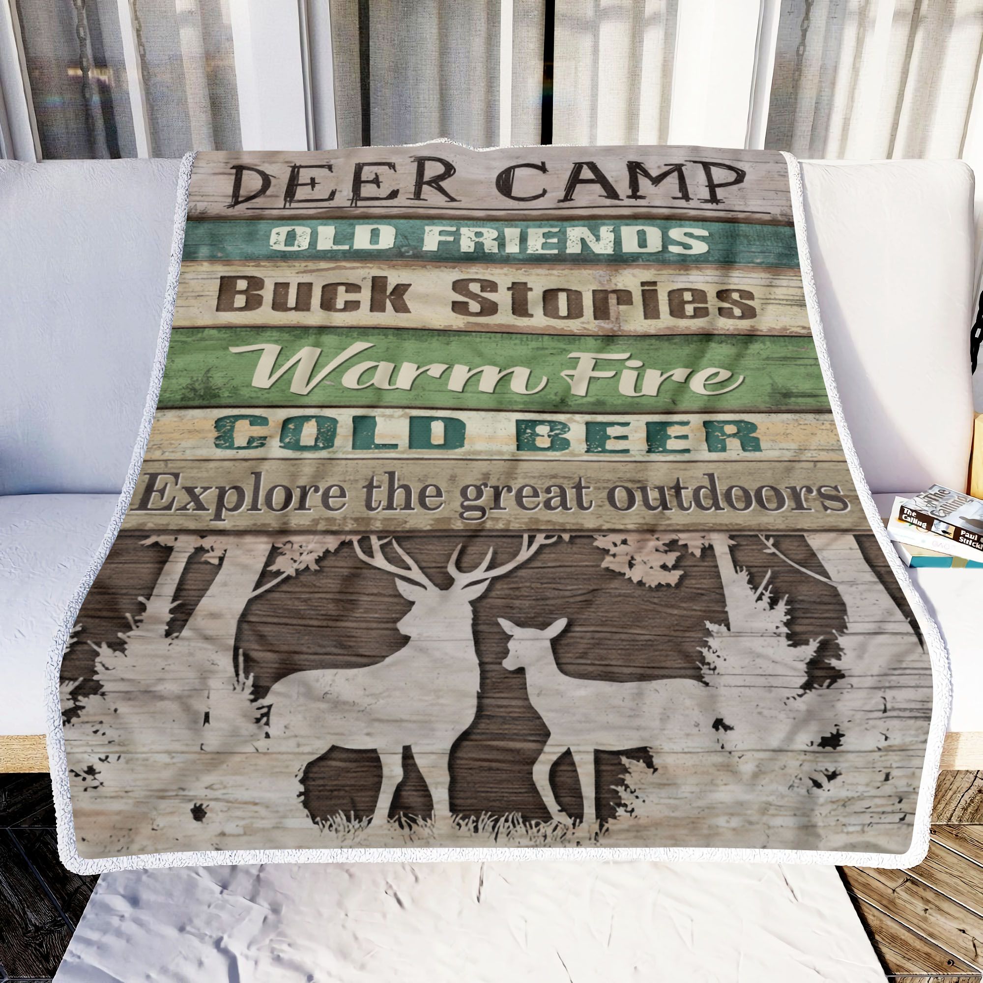 Hunting Deer Camp Fleece Blanket