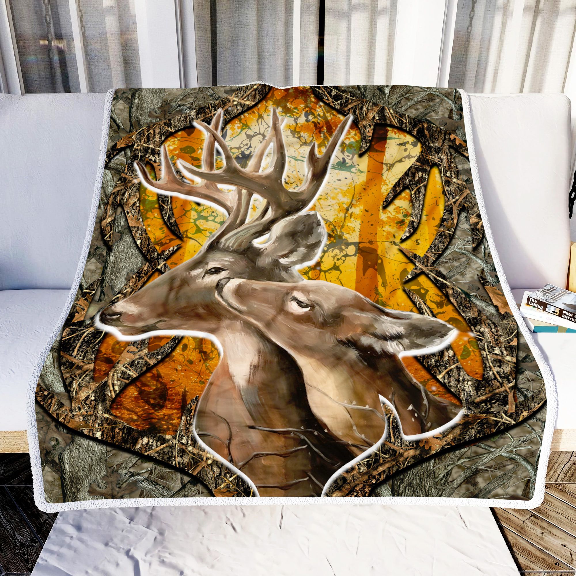 Hunting Deer Couple Fleece Blanket