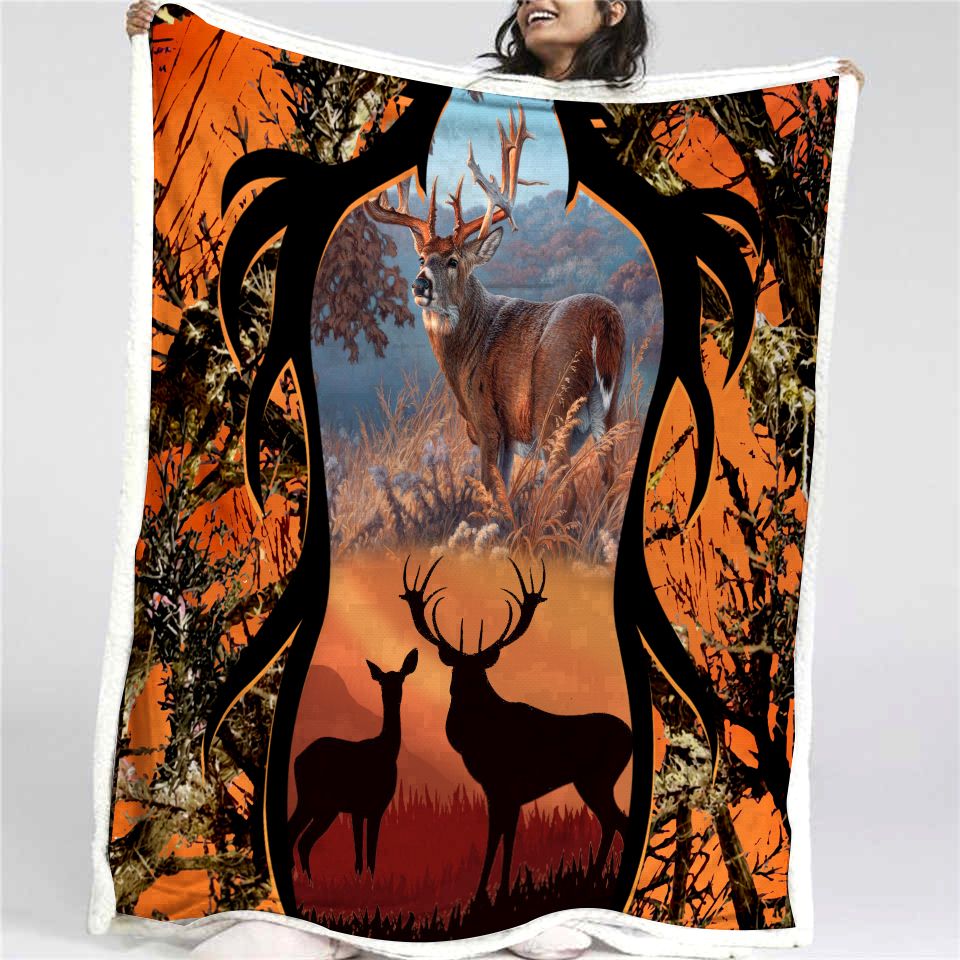 Hunting Deer In Forest Fleece Blanket