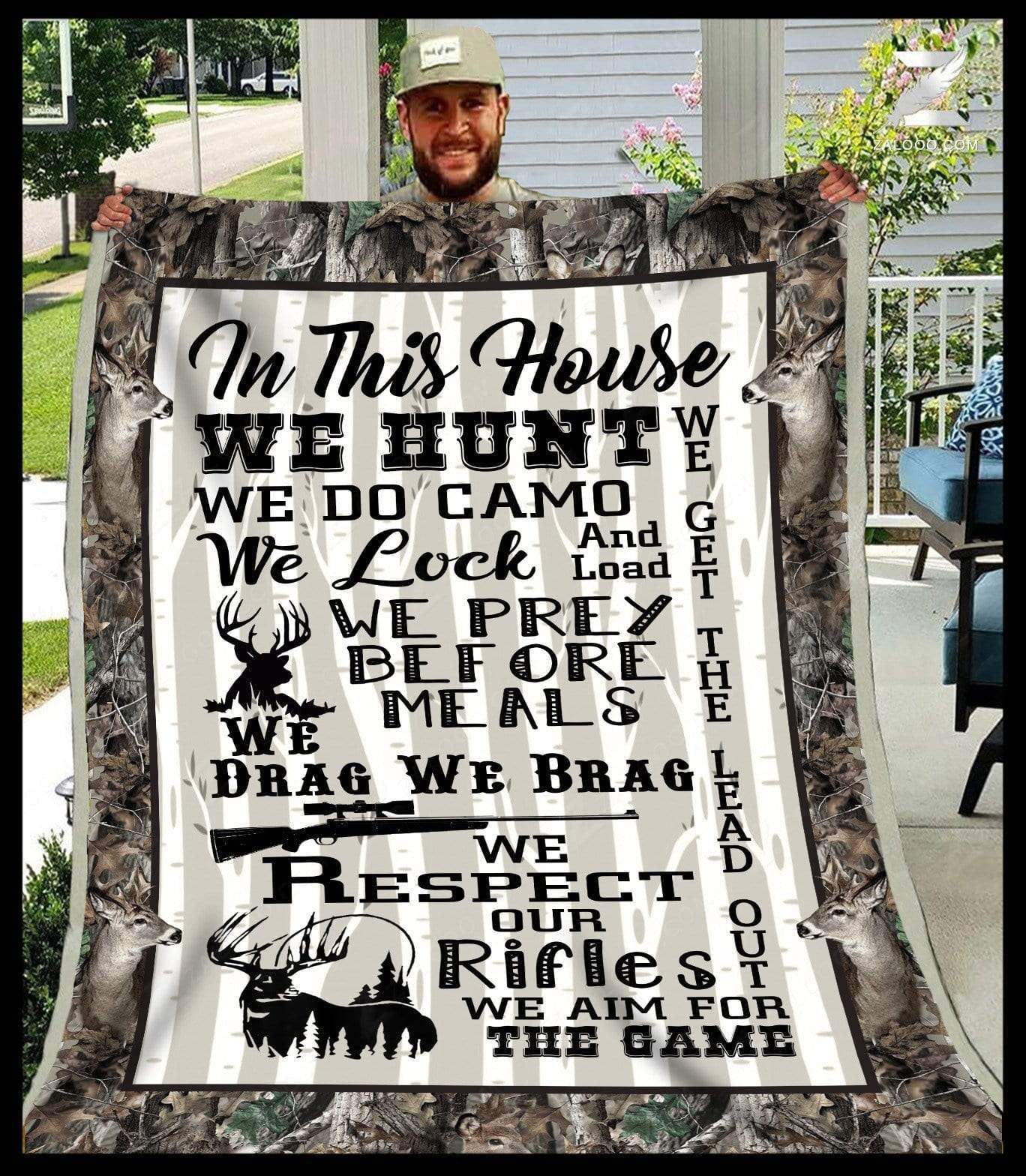 Hunting Deer In This House We Hunt Sherpa Fleece Blanket