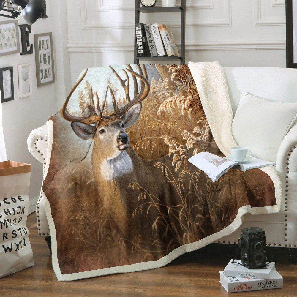 Hunting Deer Sherpa Fleece Blanket