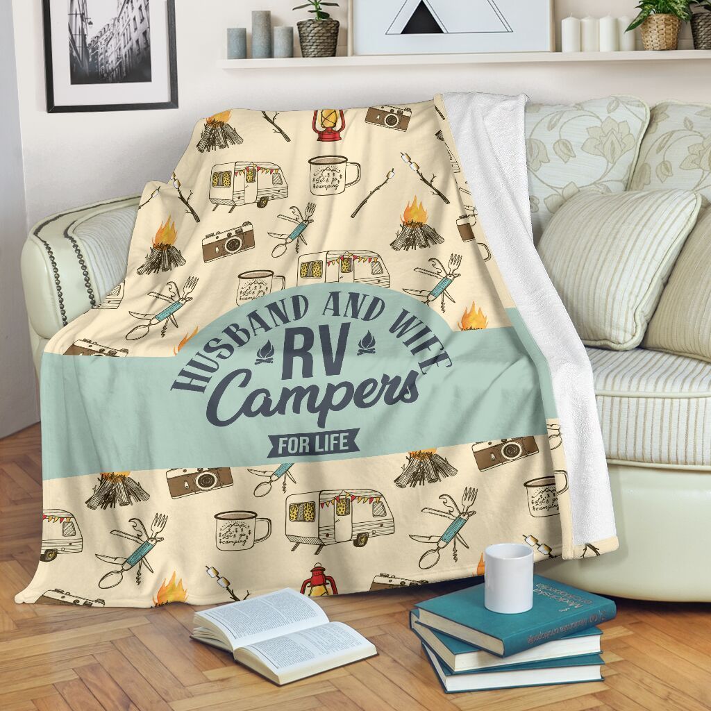 Husband And Wife Camping Sherpa Fleece Blanket