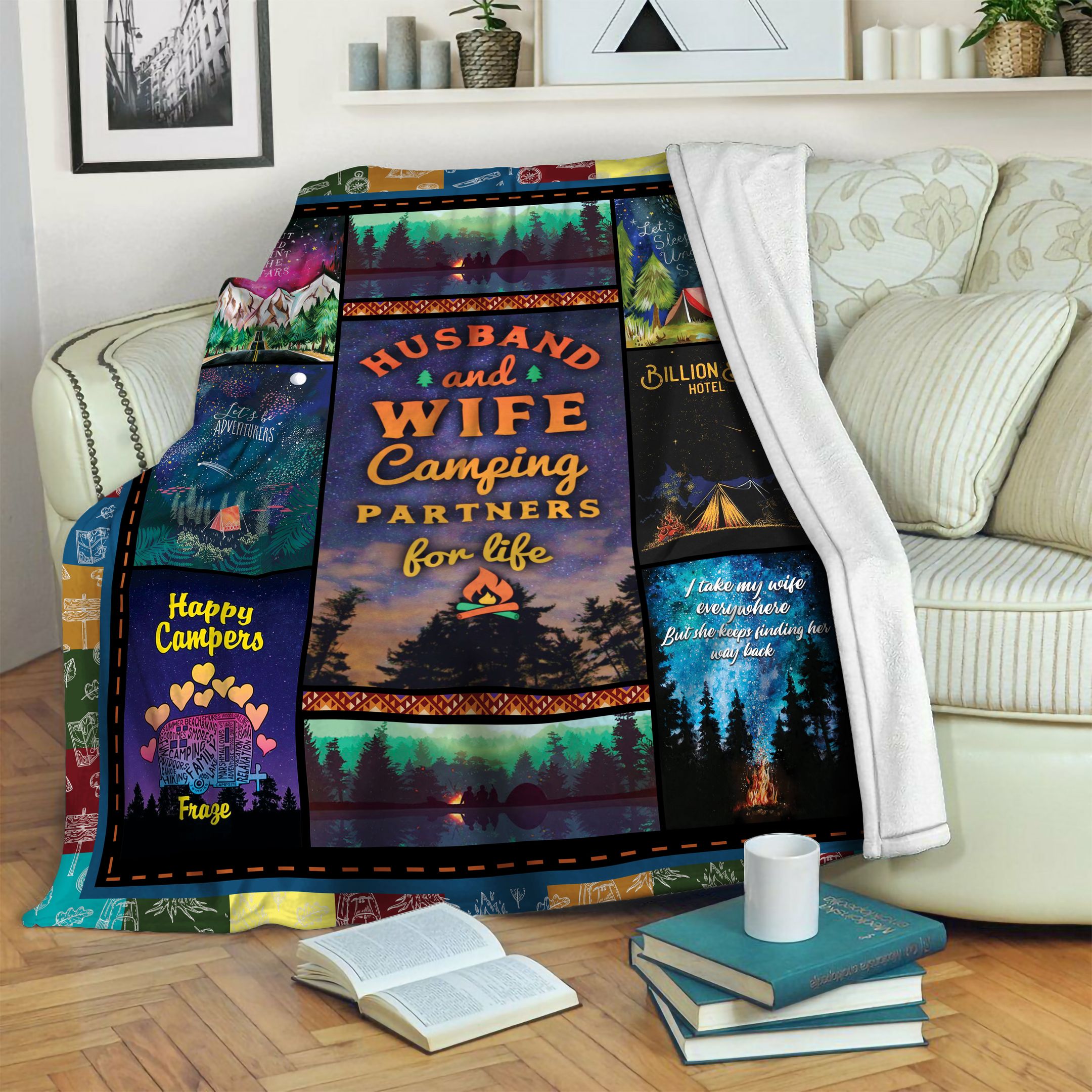 Husband and Wife Camping Partners For Life Fleece Blanket