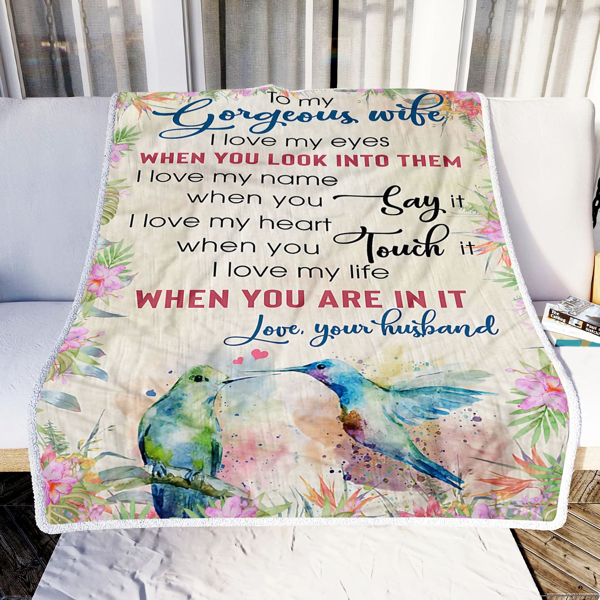 Husband Hummingbird To My Gorgeous Wife I Love Fleece Blanket
