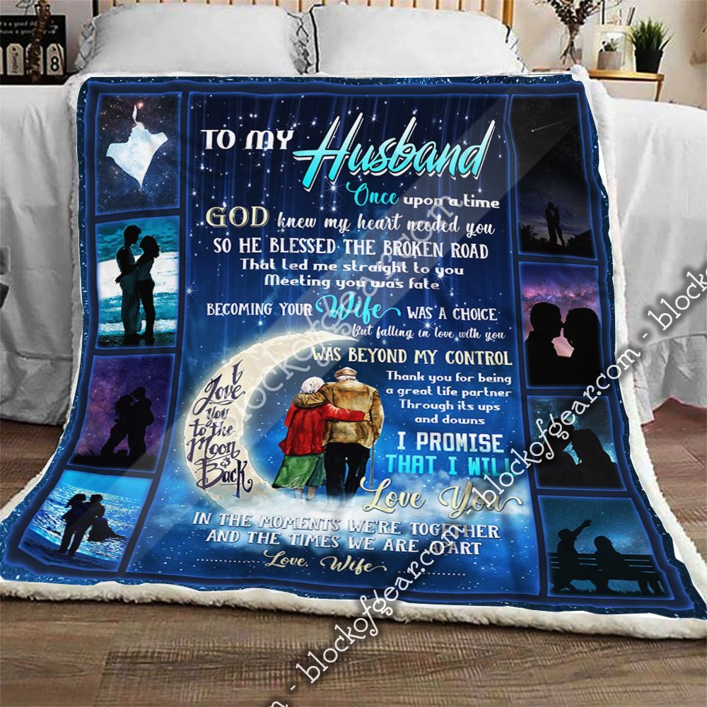 Husband I Love You To The Moon And Back Sherpa Fleece Blanket