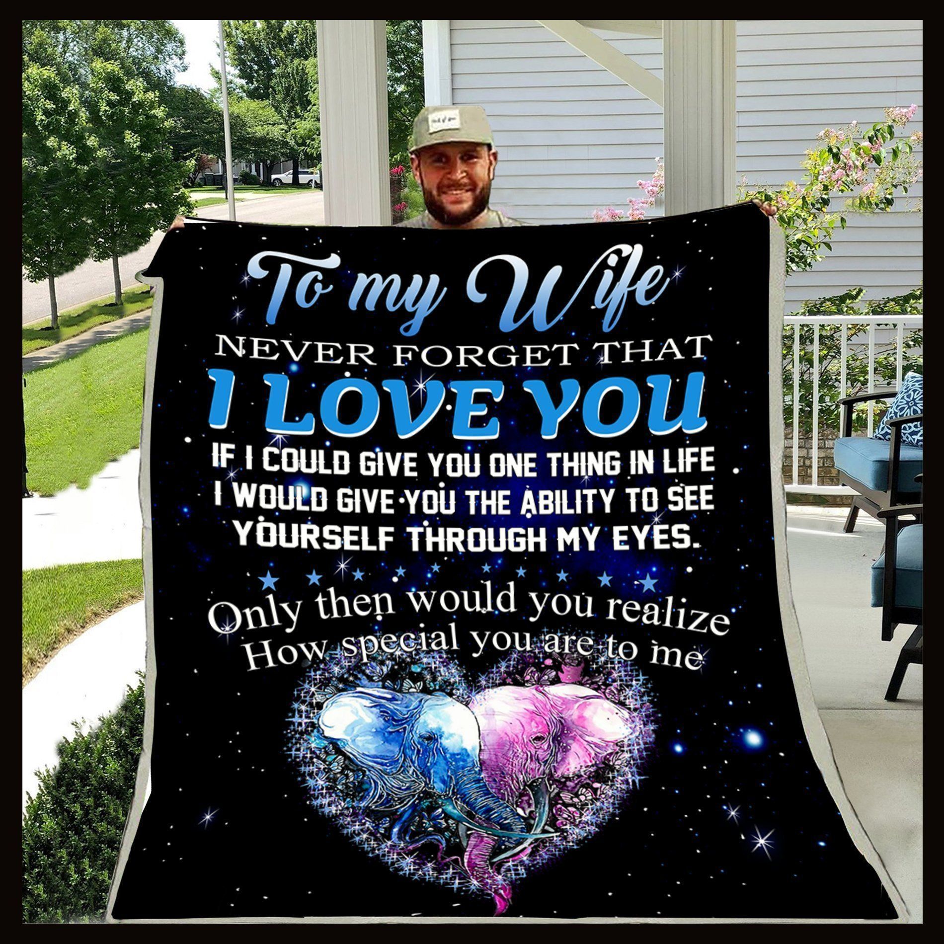 Husband To Wife Never Forget That I Love You Elephant Sherpa Fleece Blanket