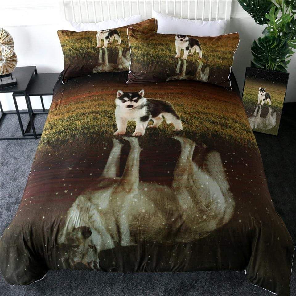 Husky And Wolf Reflection Bedding Set