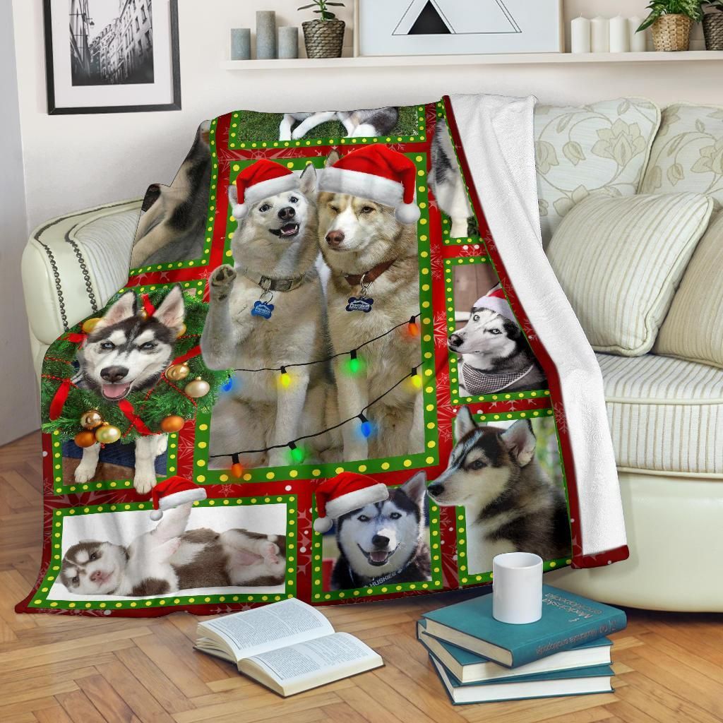 Husky Christmas Sherpa Fleece Blanket