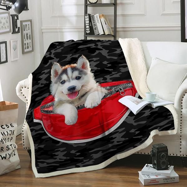 Husky Dog Sherpa Fleece Blanket