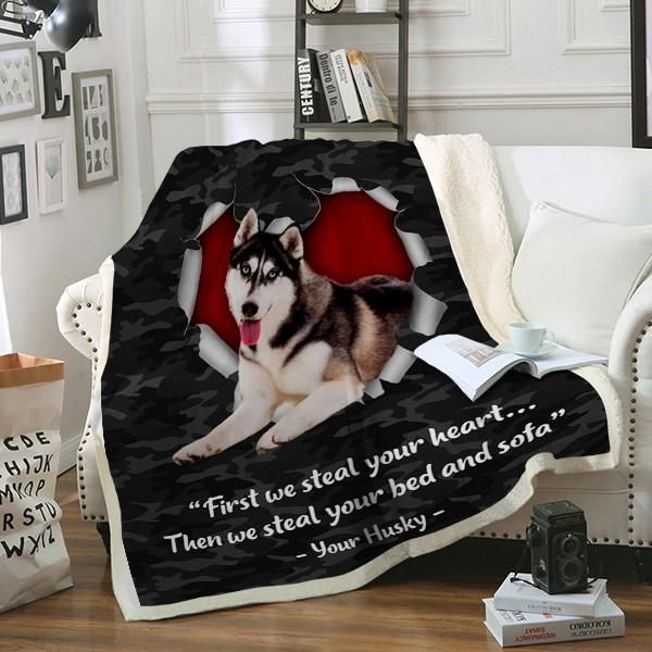 Husky Dog Sherpa Fleece Blanket