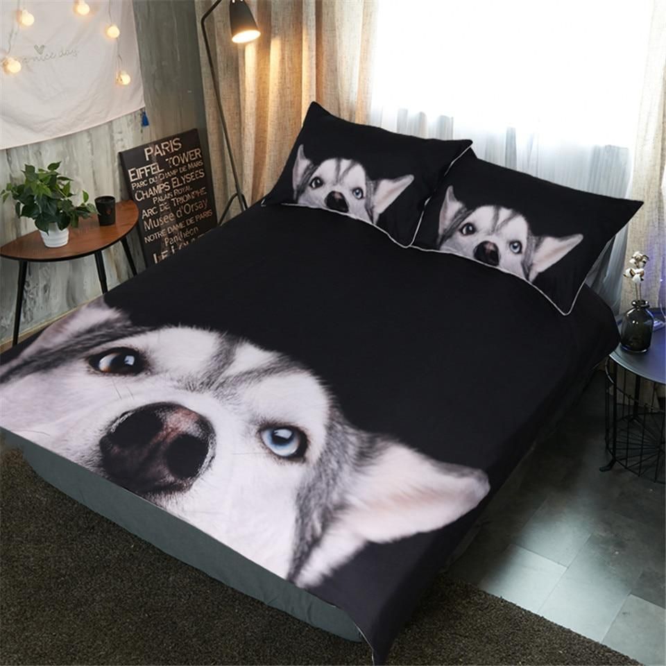 Husky Dog Lover Black Bedding Set