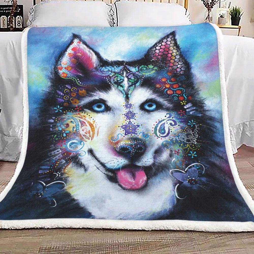 Husky Dog Sherpa Fleece Blanket