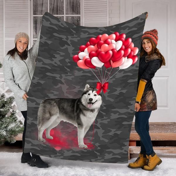 Husky Dog Valentines Day Sherpa Fleece Blanket