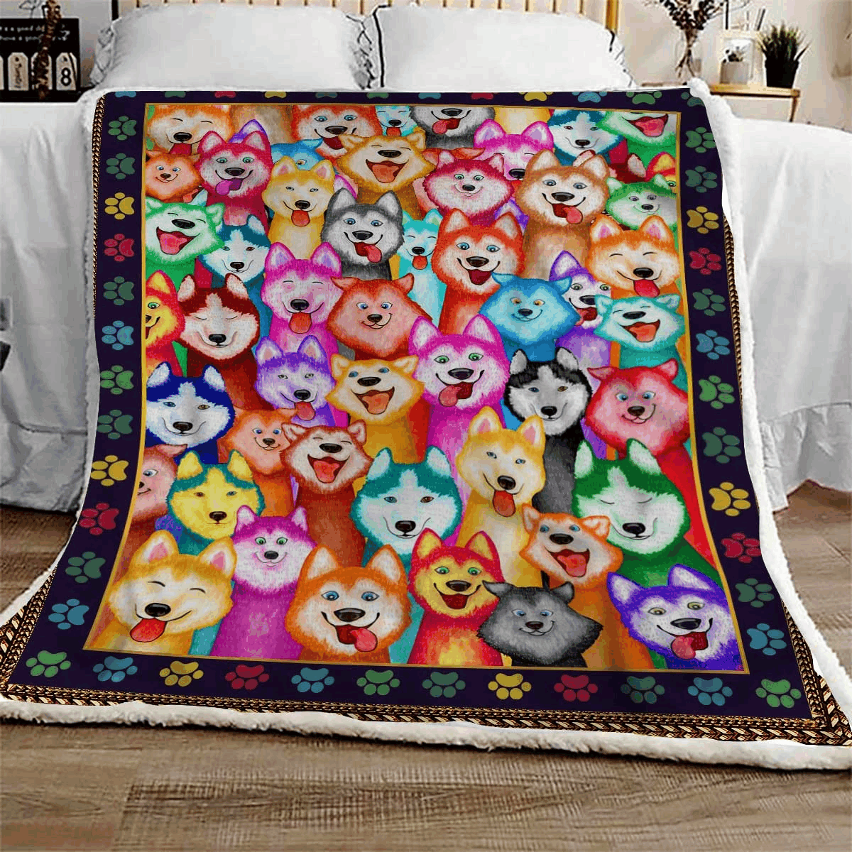 Husky Multi Dog Sherpa Fleece Blanket
