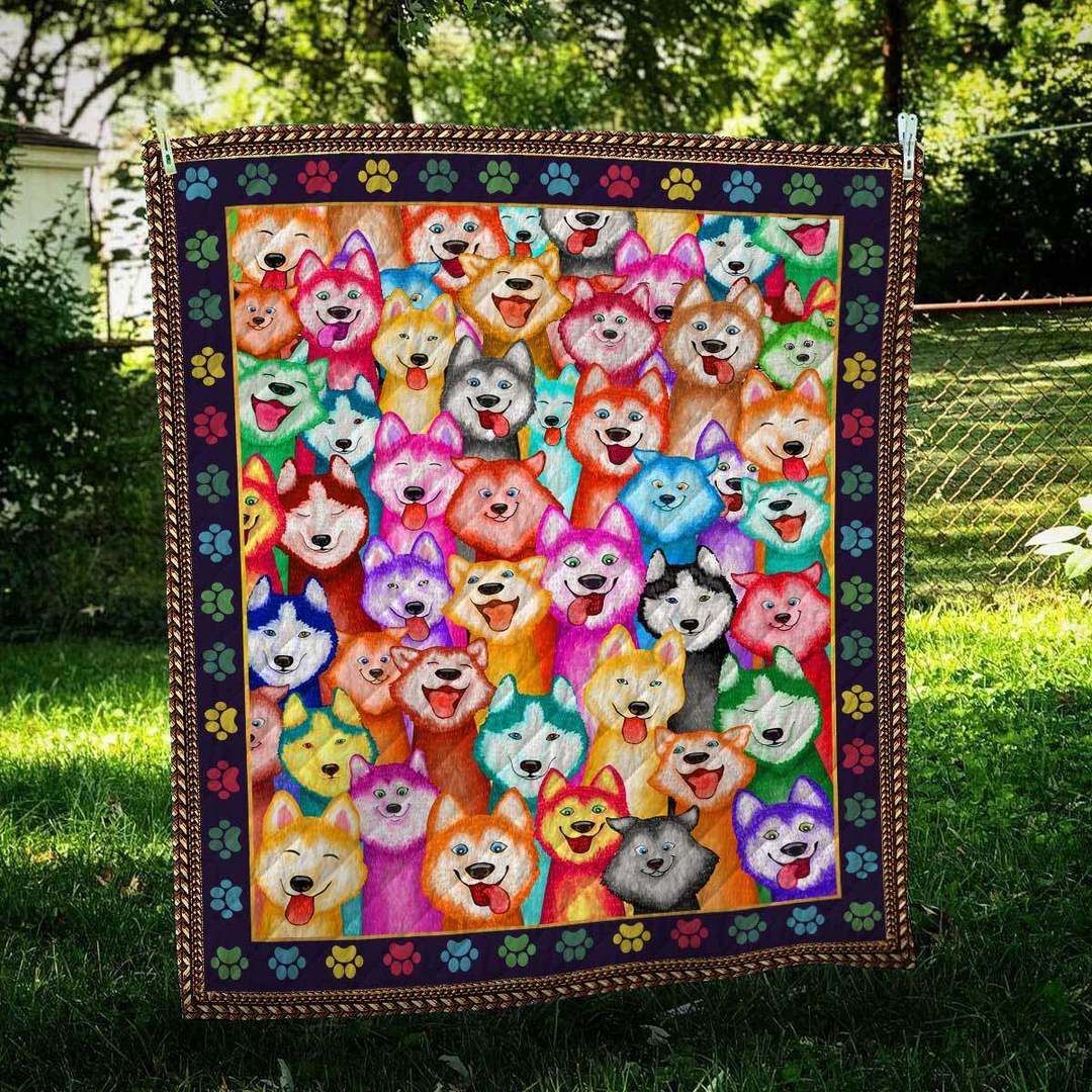 Husky Multi Dog Colorful CL09100117MDQ Quilt Blanket