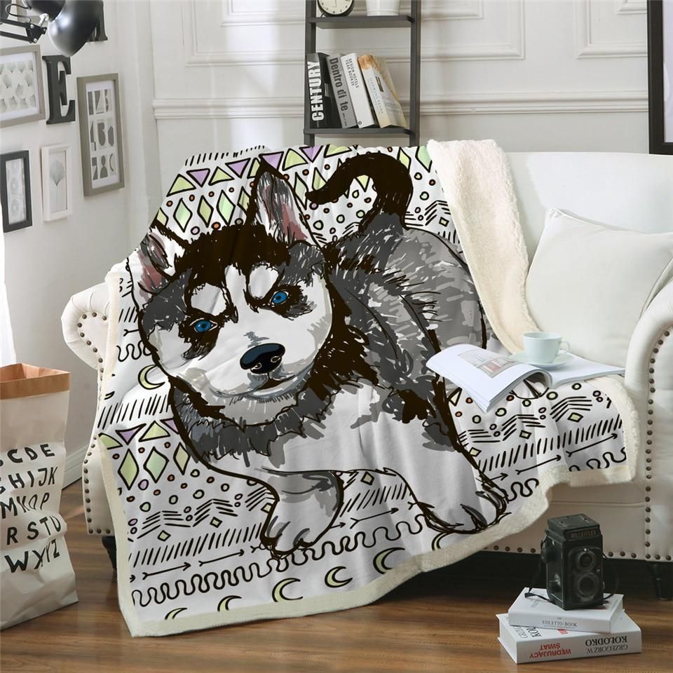 Husky Pup Sherpa Fleece Blanket