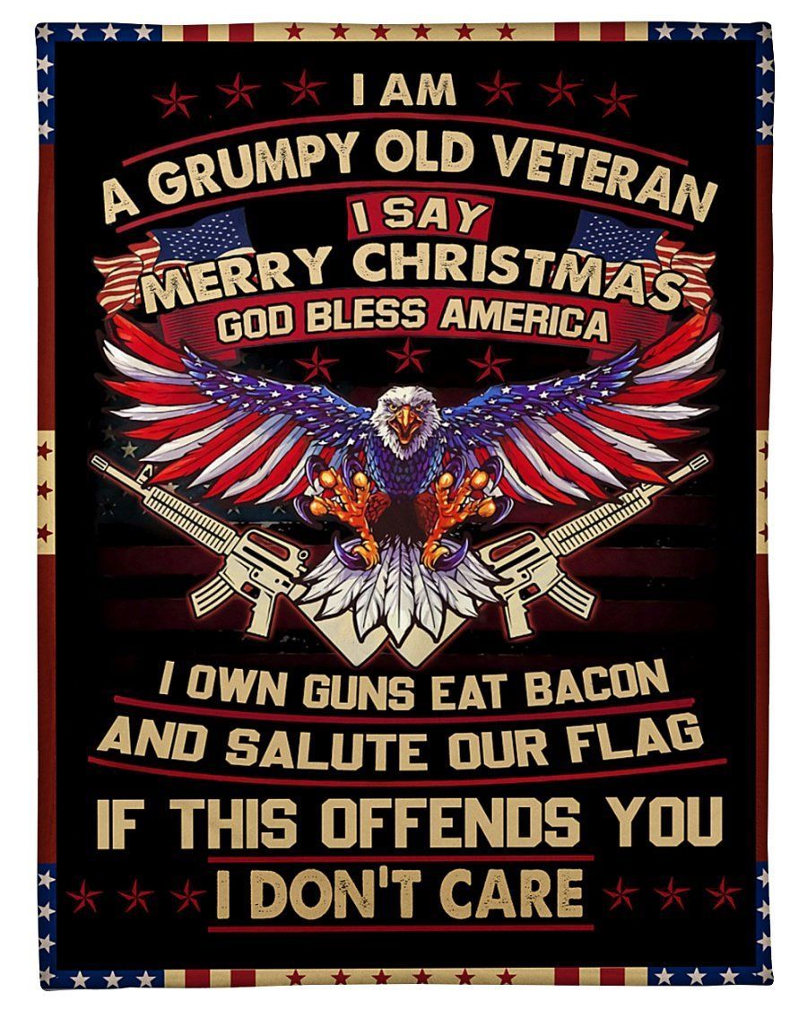 I Am A Grumpy Old Veteran Eagle American Flag Fleece Blanket Fleece Blanket