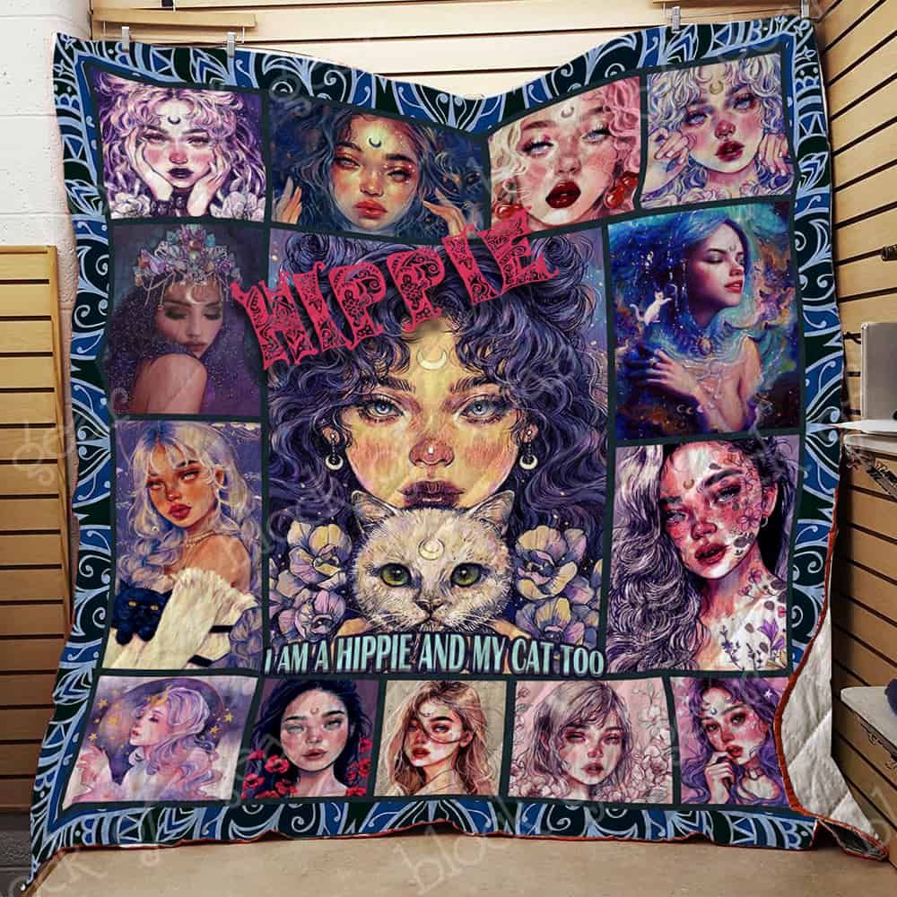 I Am A Hippie And My Cat Too Quilt Ttl74 Dhc11122199Dd