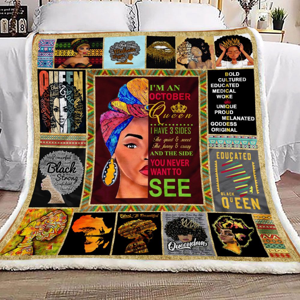 I Am An October Black Queen Fleece Blanket